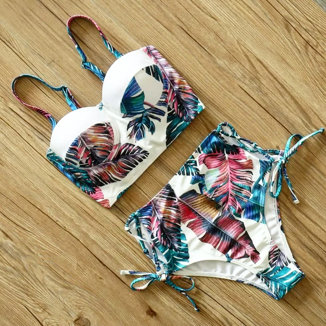 Bikini alto blanco estampado tropical